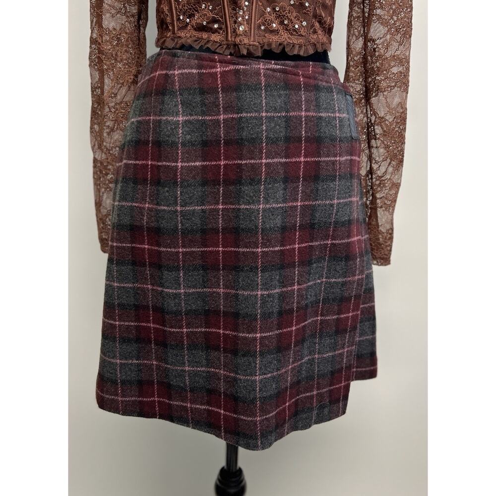 Vintage 90s Y2K Style Mini Wrap skirt Recycled Wool Tartan Plaid Sz 4 Academia - Picture 2 of 12